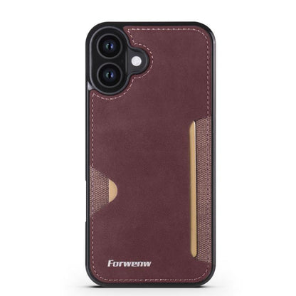 For iPhone 16 Forwenw F5 Series Integrated Card Bag Phone Case(Red) by Forwenw
