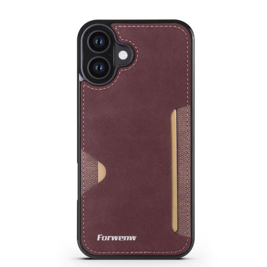 For iPhone 16 Forwenw F5 Series Integrated Card Bag Phone Case(Red) by Forwenw