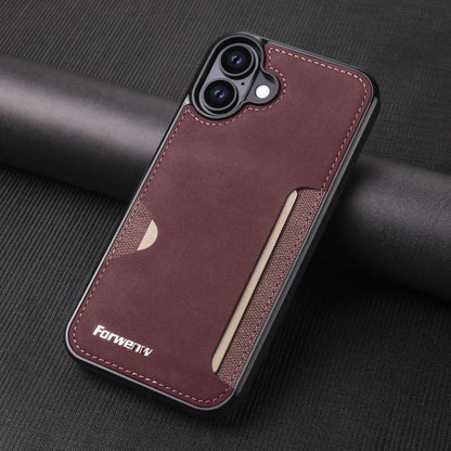 For iPhone 16 Forwenw F5 Series Integrated Card Bag Phone Case(Red) by Forwenw