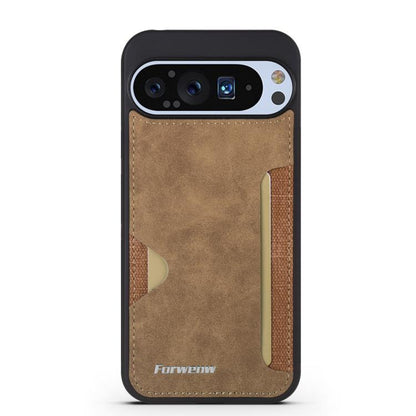 For Google Pixel 9 / 9 Pro Forwenw F5 Series Integrated Card Bag Phone Case(Brown) by Forwenw