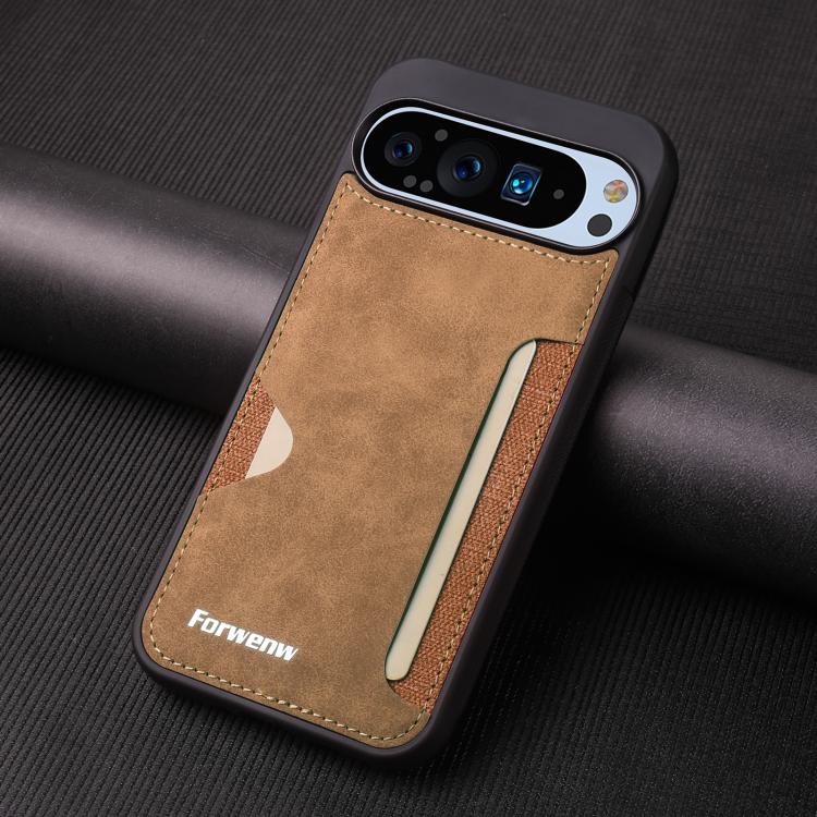 For Google Pixel 9 / 9 Pro Forwenw F5 Series Integrated Card Bag Phone Case(Brown) by Forwenw