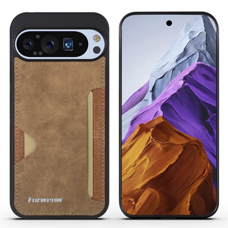 For Google Pixel 9 / 9 Pro Forwenw F5 Series Integrated Card Bag Phone Case(Brown) by Forwenw