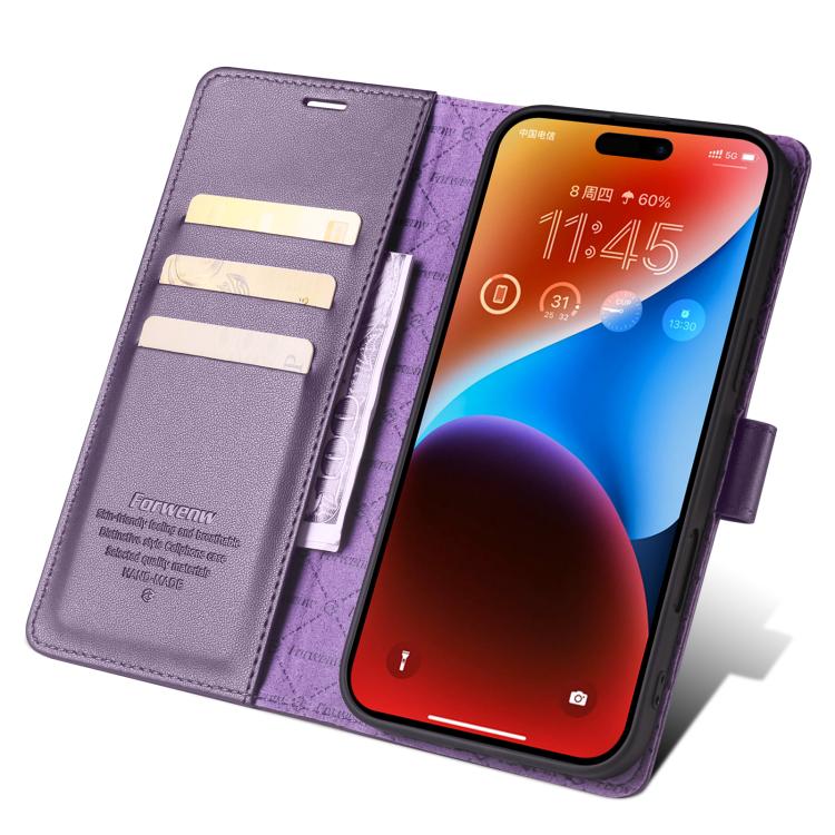 For iPhone 16 Forwenw F6 Series RFID Leather Phone Case(Purple) by Forwenw