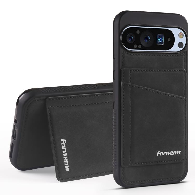 For Google Pixel 9 Pro XL Forwenw F8 Series 2 in 1 Magnetic Card Slot Leather Phone Case(Black) by Forwenw