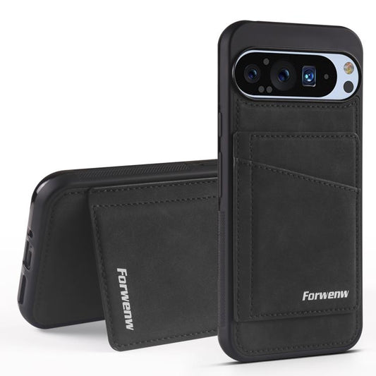 For Google Pixel 9 Pro XL Forwenw F8 Series 2 in 1 Magnetic Card Slot Leather Phone Case(Black) by Forwenw