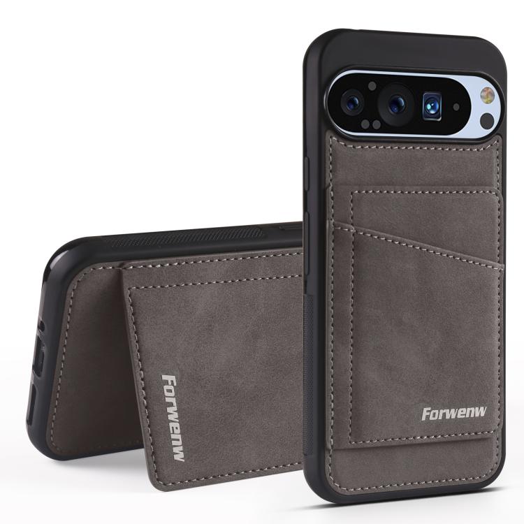 For Google Pixel 9 Pro XL Forwenw F8 Series 2 in 1 Magnetic Card Slot Leather Phone Case(Grey) by Forwenw