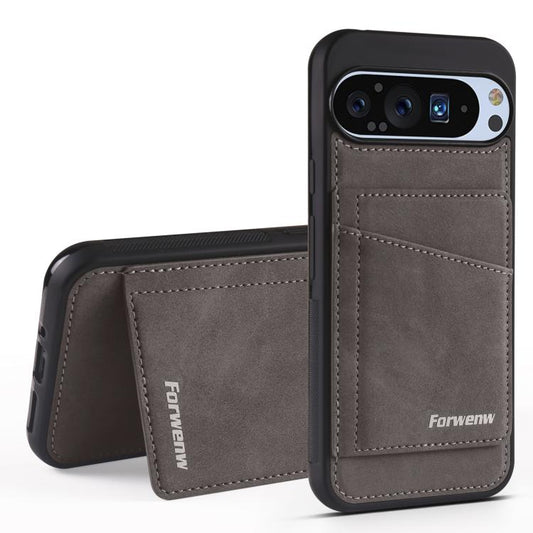 For Google Pixel 9 Pro XL Forwenw F8 Series 2 in 1 Magnetic Card Slot Leather Phone Case(Grey) by Forwenw