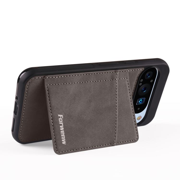 For Google Pixel 9 Pro XL Forwenw F8 Series 2 in 1 Magnetic Card Slot Leather Phone Case(Grey) by Forwenw