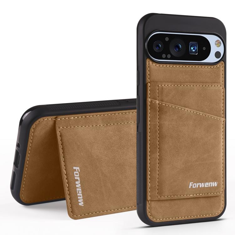 For Google Pixel 9 Pro XL Forwenw F8 Series 2 in 1 Magnetic Card Slot Leather Phone Case(Brown) by Forwenw