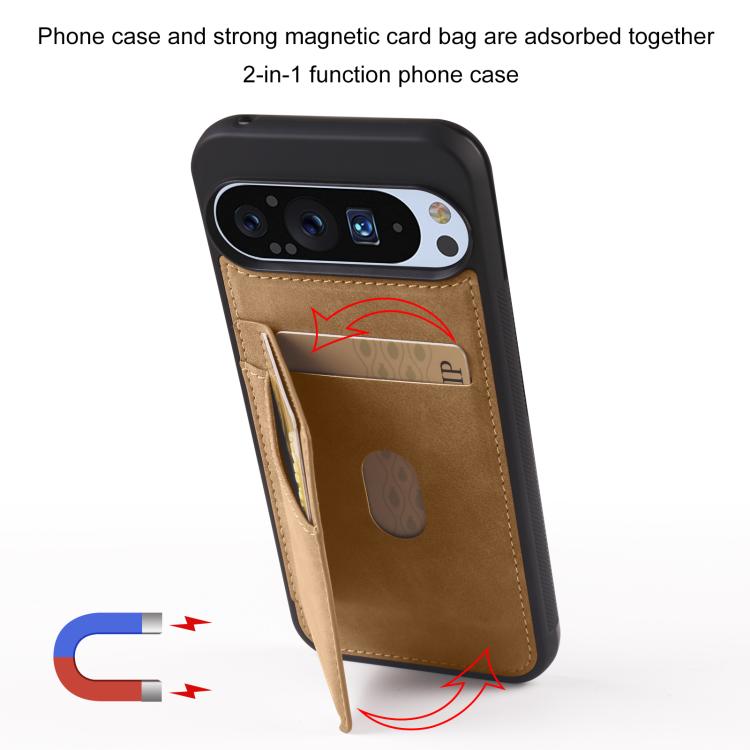For Google Pixel 9 Pro XL Forwenw F8 Series 2 in 1 Magnetic Card Slot Leather Phone Case(Brown) by Forwenw