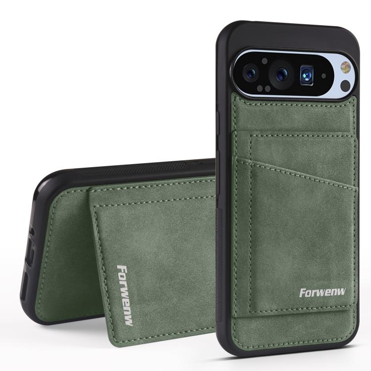 For Google Pixel 9 Pro XL Forwenw F8 Series 2 in 1 Magnetic Card Slot Leather Phone Case(Green) by Forwenw
