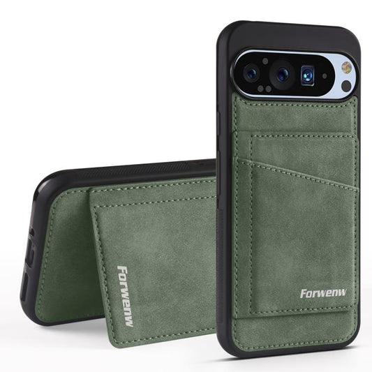 For Google Pixel 9 Pro XL Forwenw F8 Series 2 in 1 Magnetic Card Slot Leather Phone Case(Green) by Forwenw