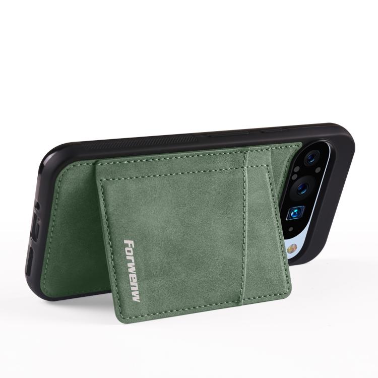 For Google Pixel 9 Pro XL Forwenw F8 Series 2 in 1 Magnetic Card Slot Leather Phone Case(Green) by Forwenw