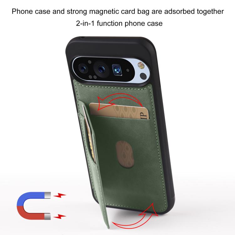 For Google Pixel 9 Pro XL Forwenw F8 Series 2 in 1 Magnetic Card Slot Leather Phone Case(Green) by Forwenw