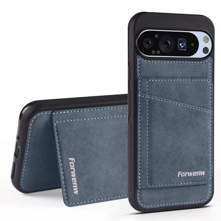 For Google Pixel 9 Pro XL Forwenw F8 Series 2 in 1 Magnetic Card Slot Leather Phone Case(Blue) by Forwenw