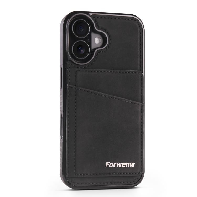 For iPhone 16 Forwenw F8 Series 2 in 1 Magnetic Card Slot Leather Phone Case(Black) by Forwenw