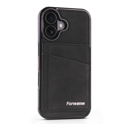For iPhone 16 Forwenw F8 Series 2 in 1 Magnetic Card Slot Leather Phone Case(Black) by Forwenw