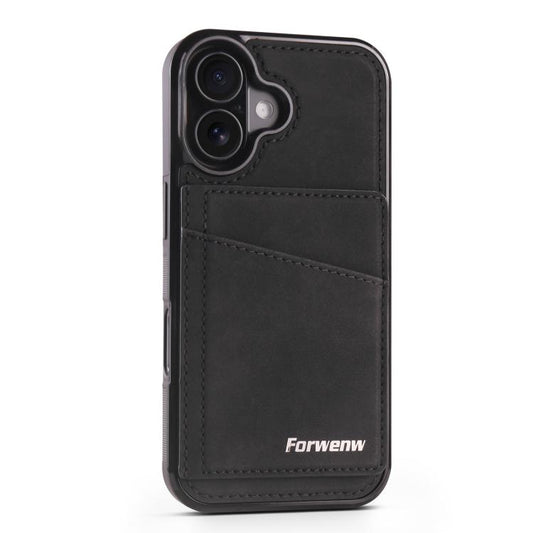 For iPhone 16 Forwenw F8 Series 2 in 1 Magnetic Card Slot Leather Phone Case(Black) by Forwenw