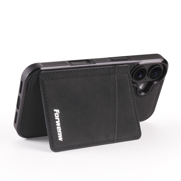 For iPhone 16 Forwenw F8 Series 2 in 1 Magnetic Card Slot Leather Phone Case(Black) by Forwenw