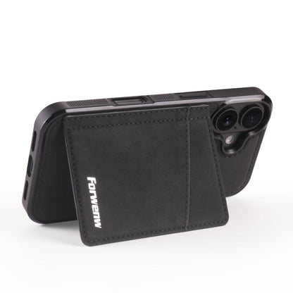 For iPhone 16 Forwenw F8 Series 2 in 1 Magnetic Card Slot Leather Phone Case(Black) by Forwenw