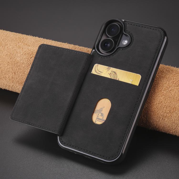 For iPhone 16 Forwenw F8 Series 2 in 1 Magnetic Card Slot Leather Phone Case(Black) by Forwenw