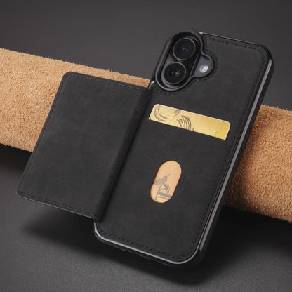 For iPhone 16 Forwenw F8 Series 2 in 1 Magnetic Card Slot Leather Phone Case(Black) by Forwenw
