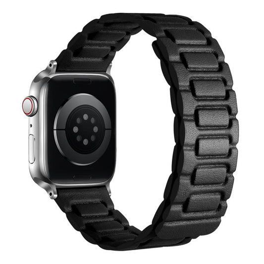 For Apple Watch 46mm / 49mm / 45mm / 44mm I-shaped Three-piece Leather Magnetic Watch Band(Black) by bashfashion