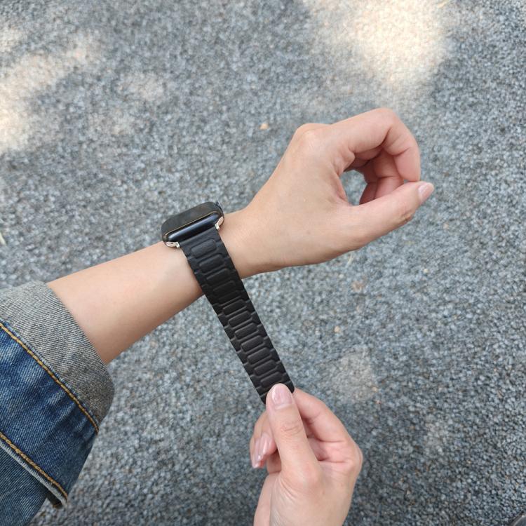 For Apple Watch 46mm / 49mm / 45mm / 44mm I-shaped Three-piece Leather Magnetic Watch Band(Black) by bashfashion