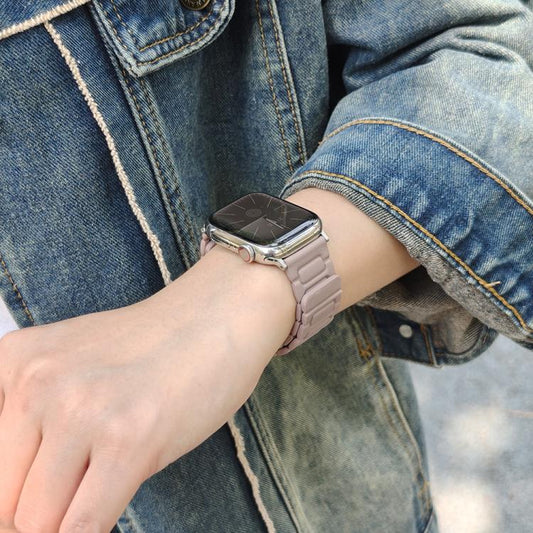 For Apple Watch 46mm / 49mm / 45mm / 44mm I-shaped Three-piece Leather Magnetic Watch Band(Khaki) by bashfashion