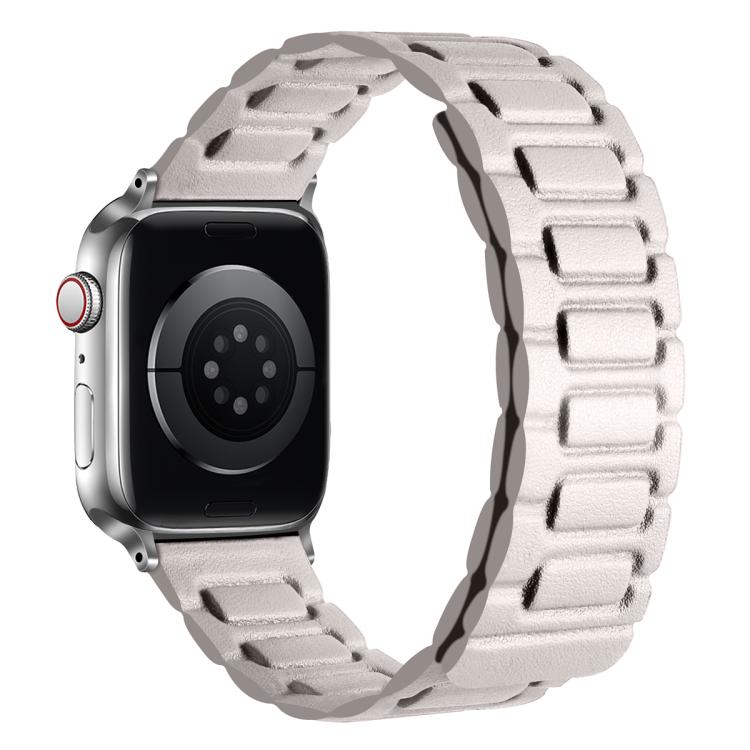 For Apple Watch 46mm / 49mm / 45mm / 44mm I-shaped Three-piece Leather Magnetic Watch Band(Starlight) by bashfashion