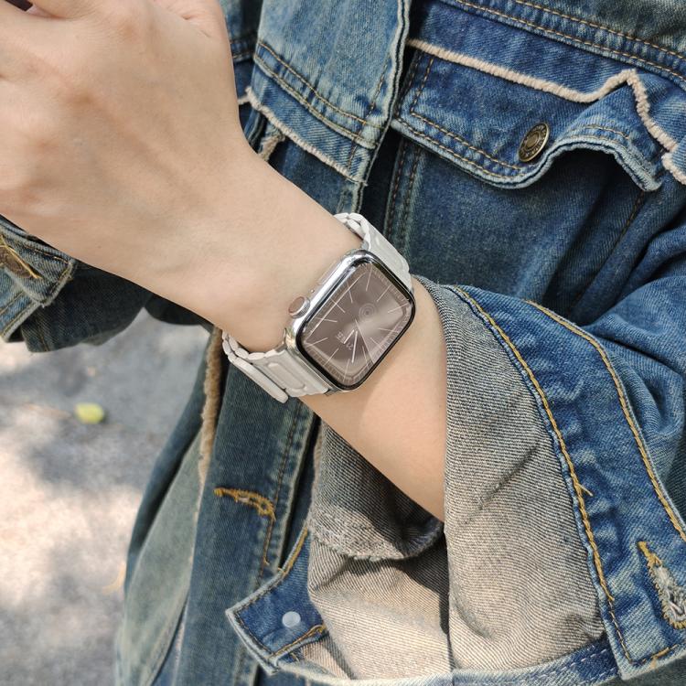 For Apple Watch 46mm / 49mm / 45mm / 44mm I-shaped Three-piece Leather Magnetic Watch Band(Starlight) by bashfashion