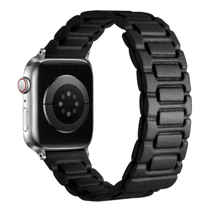 For Apple Watch 42mm / 41mm / 40mm / 38mm I-shaped Three-piece Leather Magnetic Watch Band(Black) by bashfashion