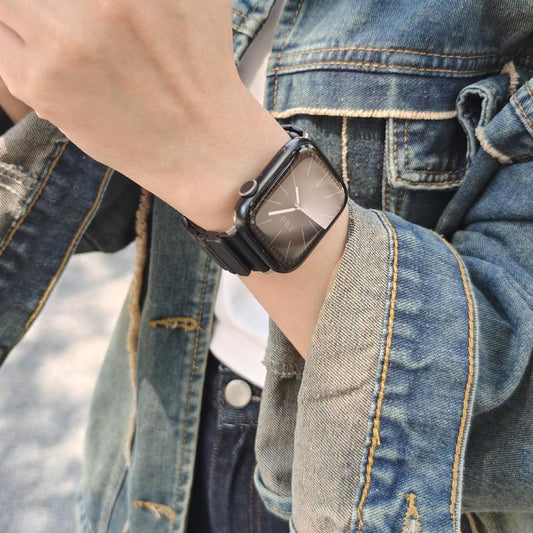 For Apple Watch 42mm / 41mm / 40mm / 38mm I-shaped Three-piece Leather Magnetic Watch Band(Black) by bashfashion