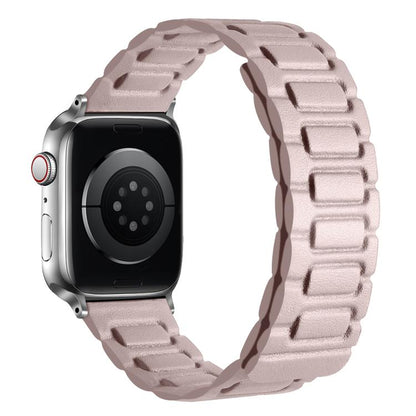 For Apple Watch 42mm / 41mm / 40mm / 38mm I-shaped Three-piece Leather Magnetic Watch Band(Khaki) by bashfashion