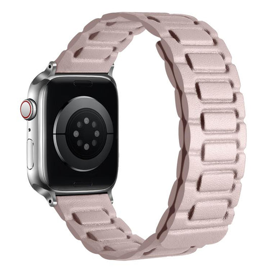 For Apple Watch 42mm / 41mm / 40mm / 38mm I-shaped Three-piece Leather Magnetic Watch Band(Khaki) by bashfashion