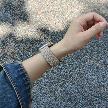 For Apple Watch 42mm / 41mm / 40mm / 38mm I-shaped Three-piece Leather Magnetic Watch Band(Khaki) by bashfashion