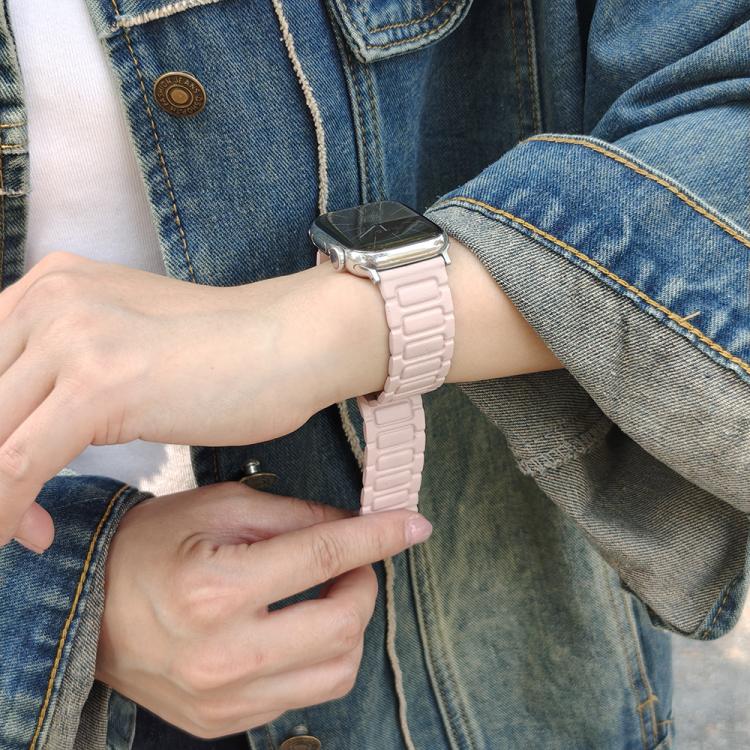 For Apple Watch 42mm / 41mm / 40mm / 38mm I-shaped Three-piece Leather Magnetic Watch Band(Light Pink) by bashfashion