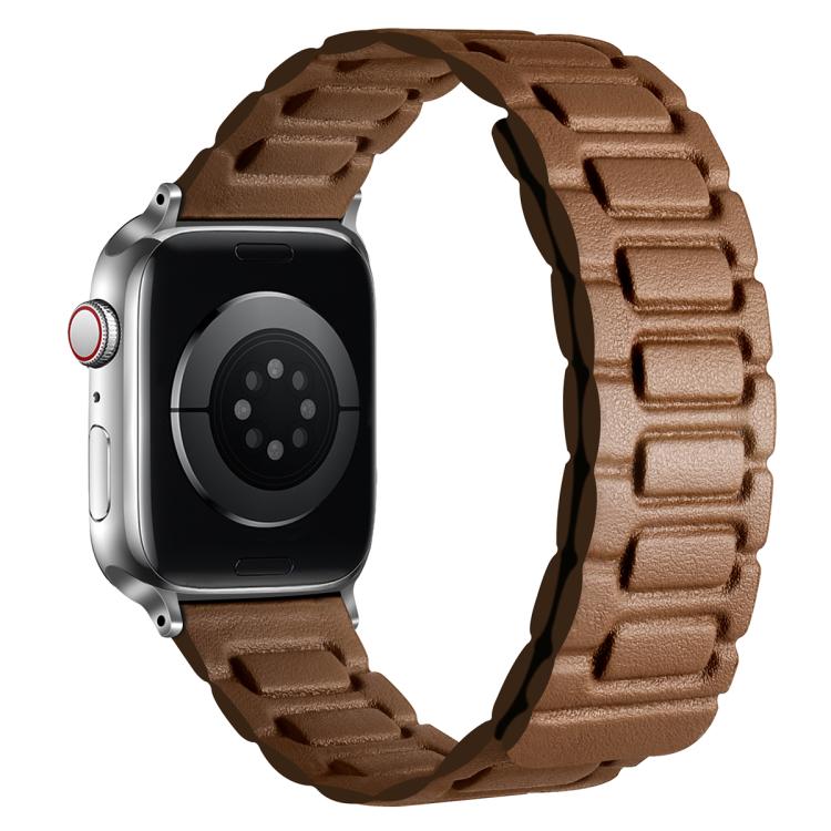 For Apple Watch 42mm / 41mm / 40mm / 38mm I-shaped Three-piece Leather Magnetic Watch Band(Brown) by bashfashion