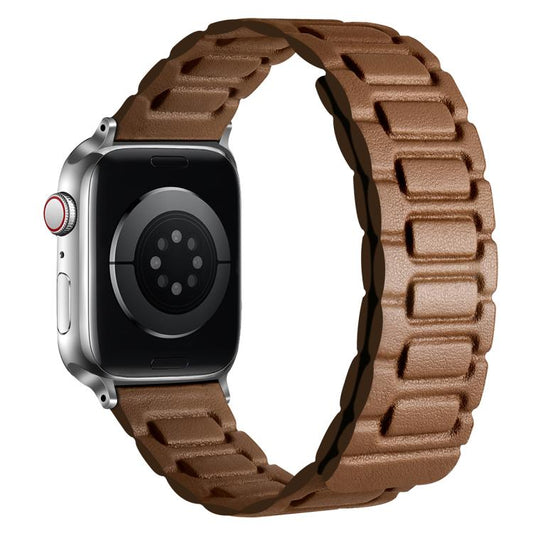 For Apple Watch 42mm / 41mm / 40mm / 38mm I-shaped Three-piece Leather Magnetic Watch Band(Brown) by bashfashion
