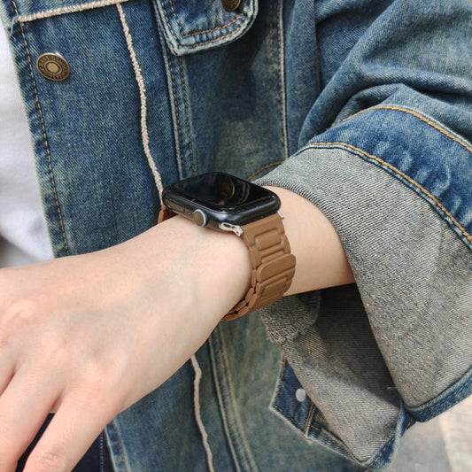 For Apple Watch 42mm / 41mm / 40mm / 38mm I-shaped Three-piece Leather Magnetic Watch Band(Brown) by bashfashion