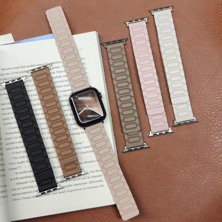 For Apple Watch 46mm / 49mm / 45mm / 44mm I-shaped Three-piece Leather Magnetic Watch Band(Starlight) by bashfashion
