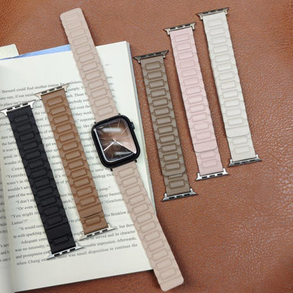 For Apple Watch 46mm / 49mm / 45mm / 44mm I-shaped Three-piece Leather Magnetic Watch Band(Starlight) by bashfashion