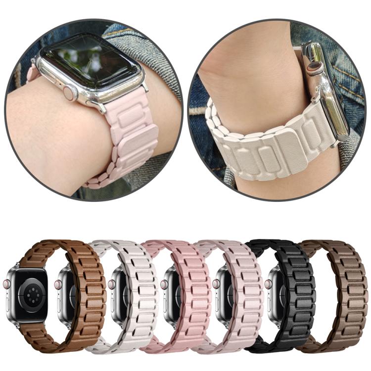 For Apple Watch 46mm / 49mm / 45mm / 44mm I-shaped Three-piece Leather Magnetic Watch Band(Starlight) by bashfashion