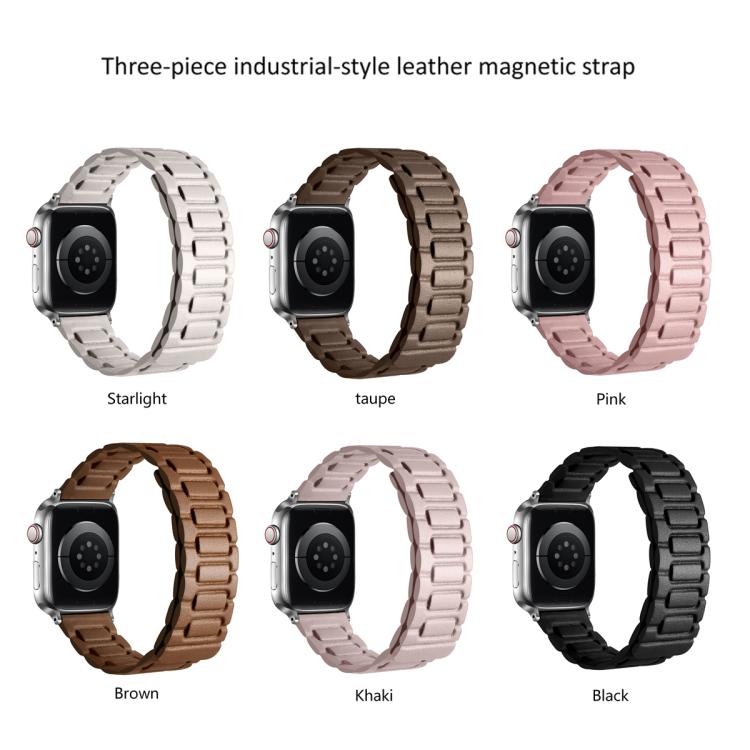 For Apple Watch 46mm / 49mm / 45mm / 44mm I-shaped Three-piece Leather Magnetic Watch Band(Starlight) by bashfashion