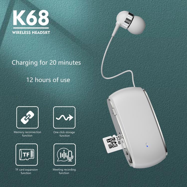 K68 Card Business Collar Clip Type Single Ear Bluetooth Earphones(Blue) by bashfashion