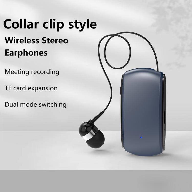 K68 Card Business Collar Clip Type Single Ear Bluetooth Earphones(Black) by bashfashion