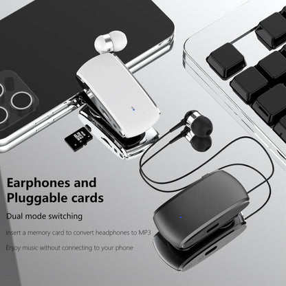 K68 Card Business Collar Clip Type Single Ear Bluetooth Earphones(Black) by bashfashion