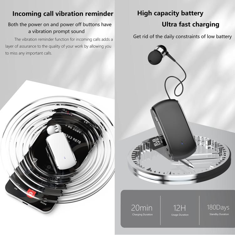 K68 Card Business Collar Clip Type Single Ear Bluetooth Earphones(Black) by bashfashion