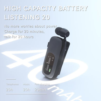 K75 Long Battery Life Business Collar Clip Type Single Ear Bluetooth Earphones(Matt Silver) by bashfashion