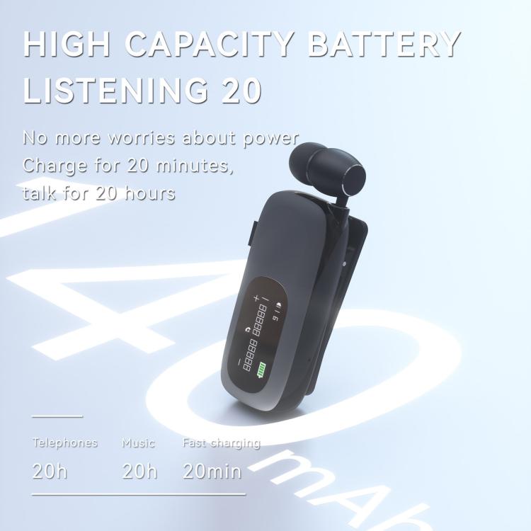 K75 Long Battery Life Business Collar Clip Type Single Ear Bluetooth Earphones(Bright Black) by bashfashion